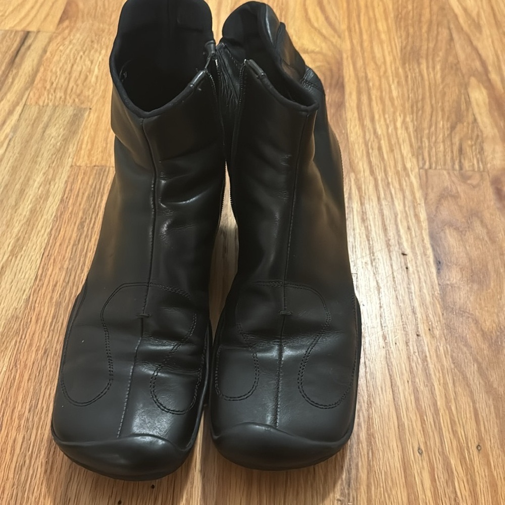 Prada Black Leather Square Toe Zip Boots